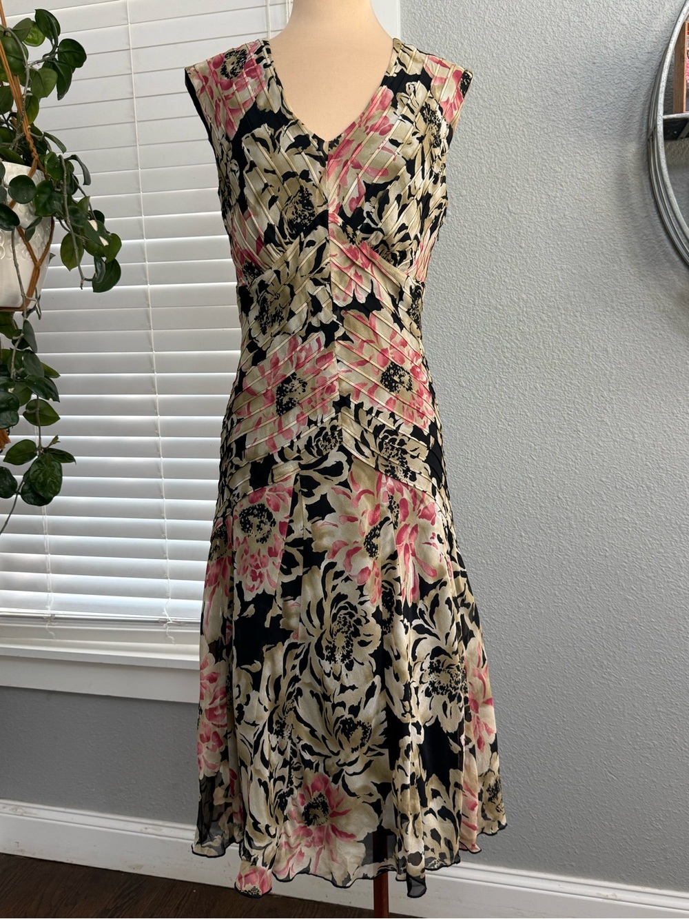 Vintage 90's Silk A-Line Dress Size 6 Pintuck